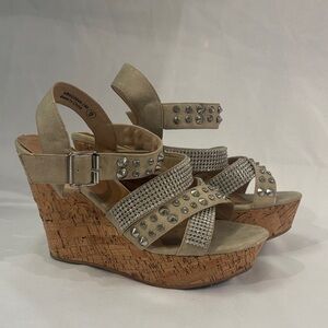 Not Rated Beige and Silver Embellished Wedges